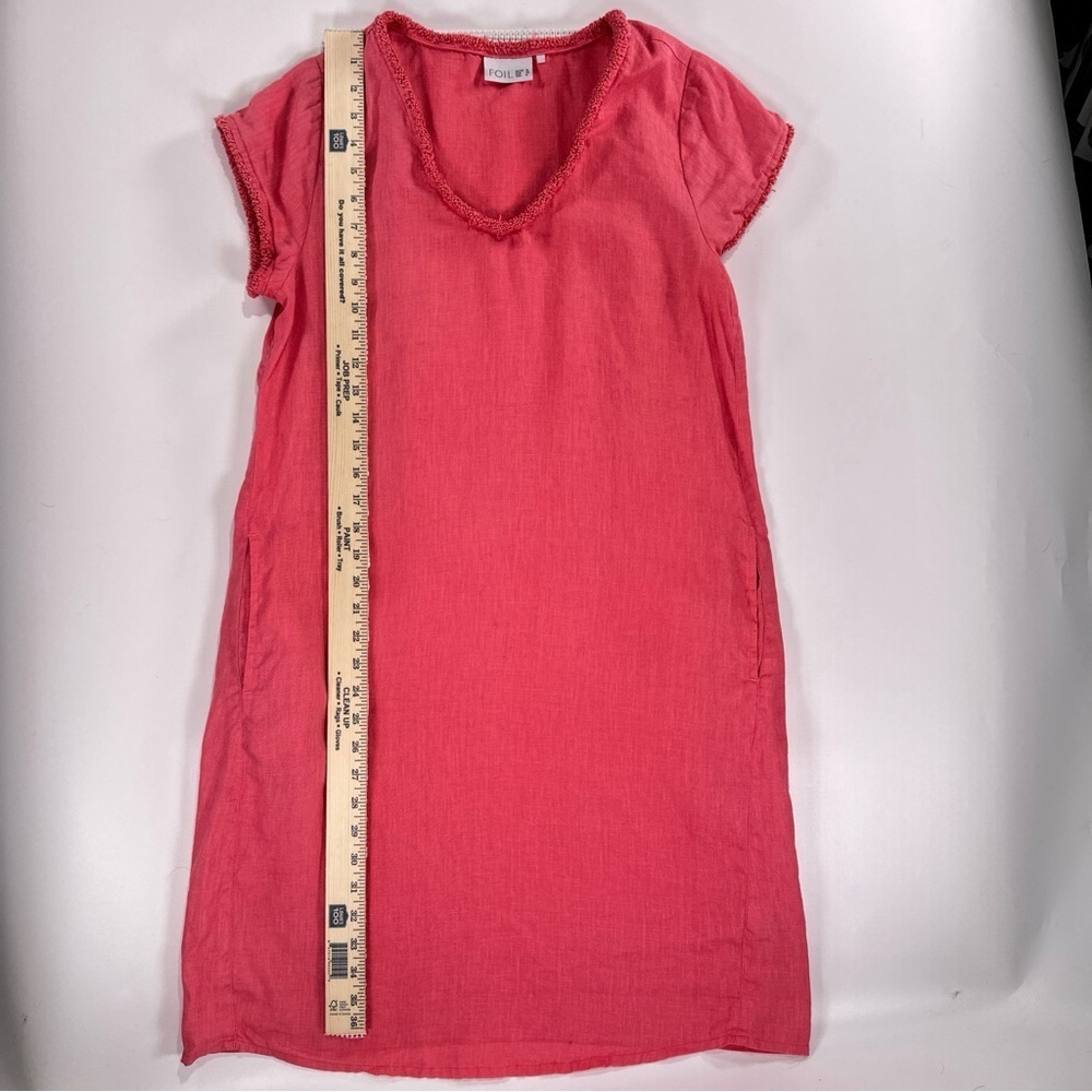 FOIL Women’s 100% Linen Shift Dress Coral Pockets Size 6 - Picture 10 of 10